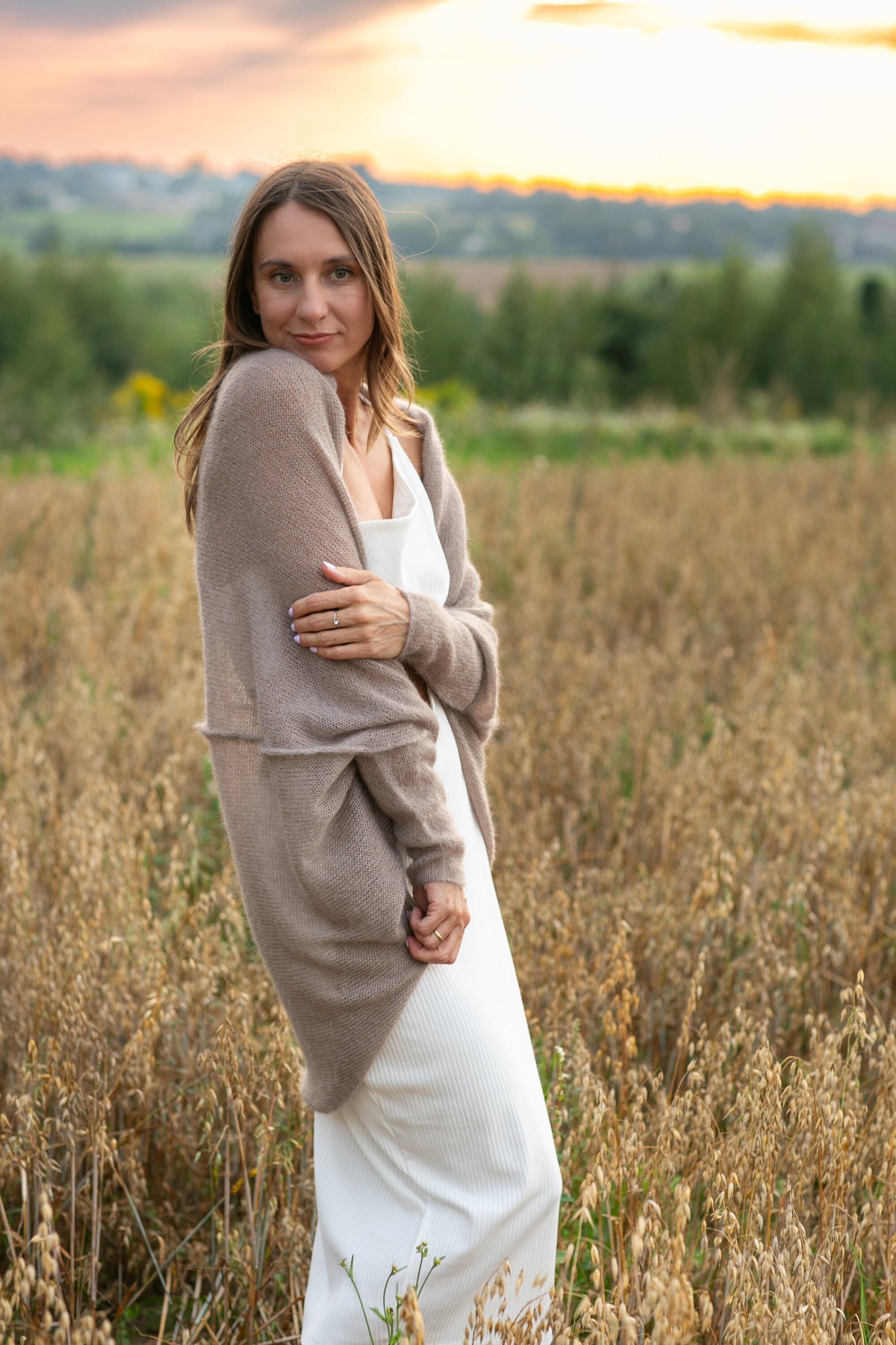Hand Knit Mohair Bridal Cardigan: Soft Beige Wedding Sweater