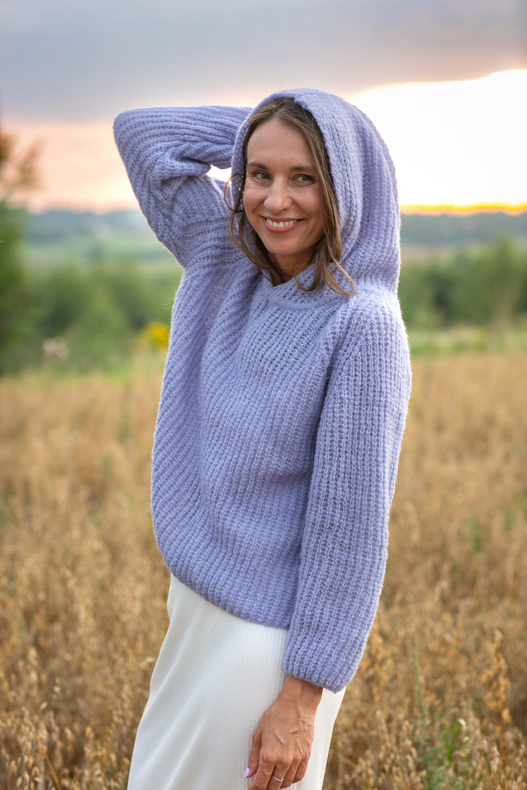 Handmade Alpaca Silk Hoodie Sweater: Lavender Knit Cardigan