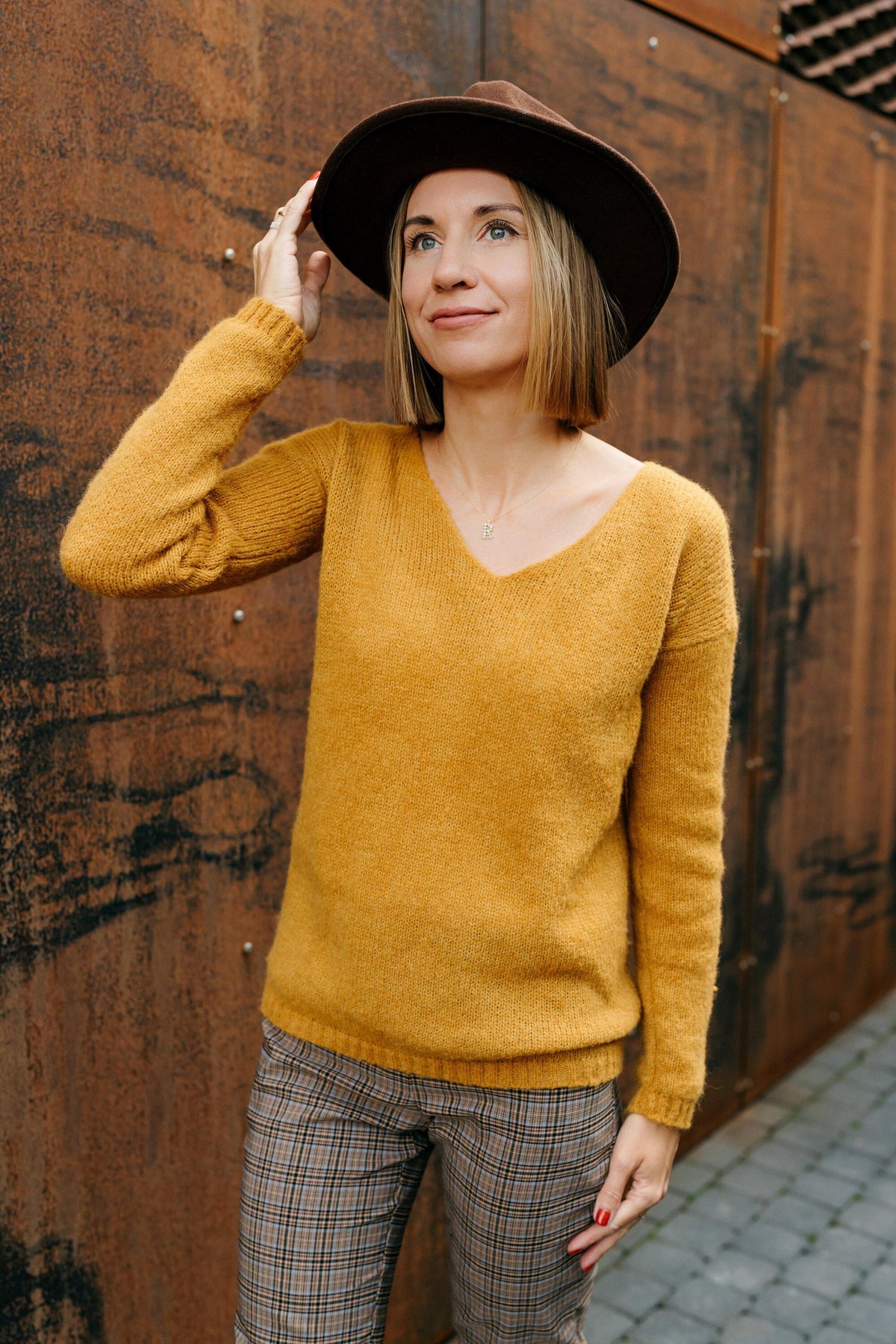 Curry Alpaca Silk Pullover: V-Neck Knit Sweater