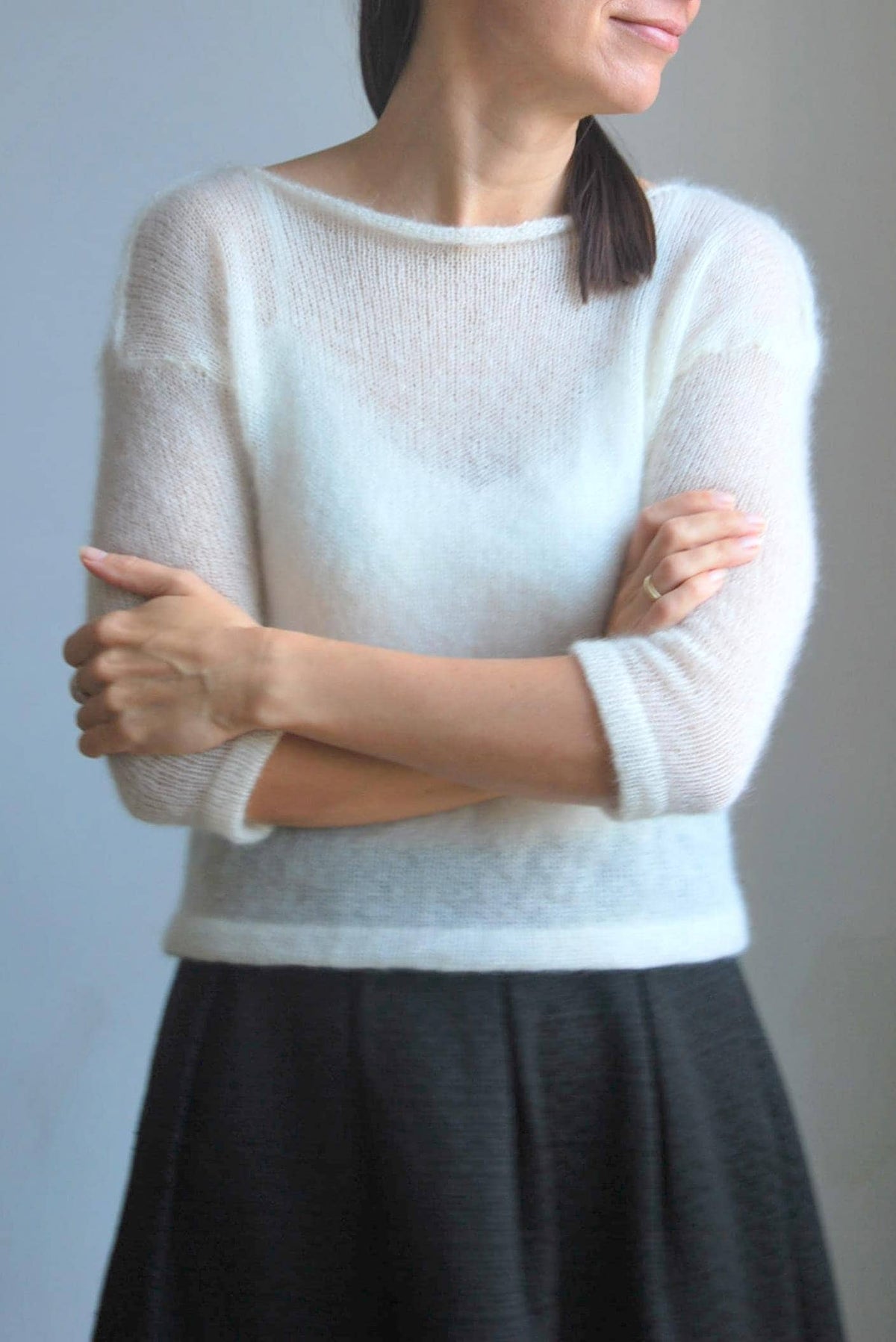 Mohair Wedding Sweater: White Knit Bridal Shrug, 3/4 Sleeves