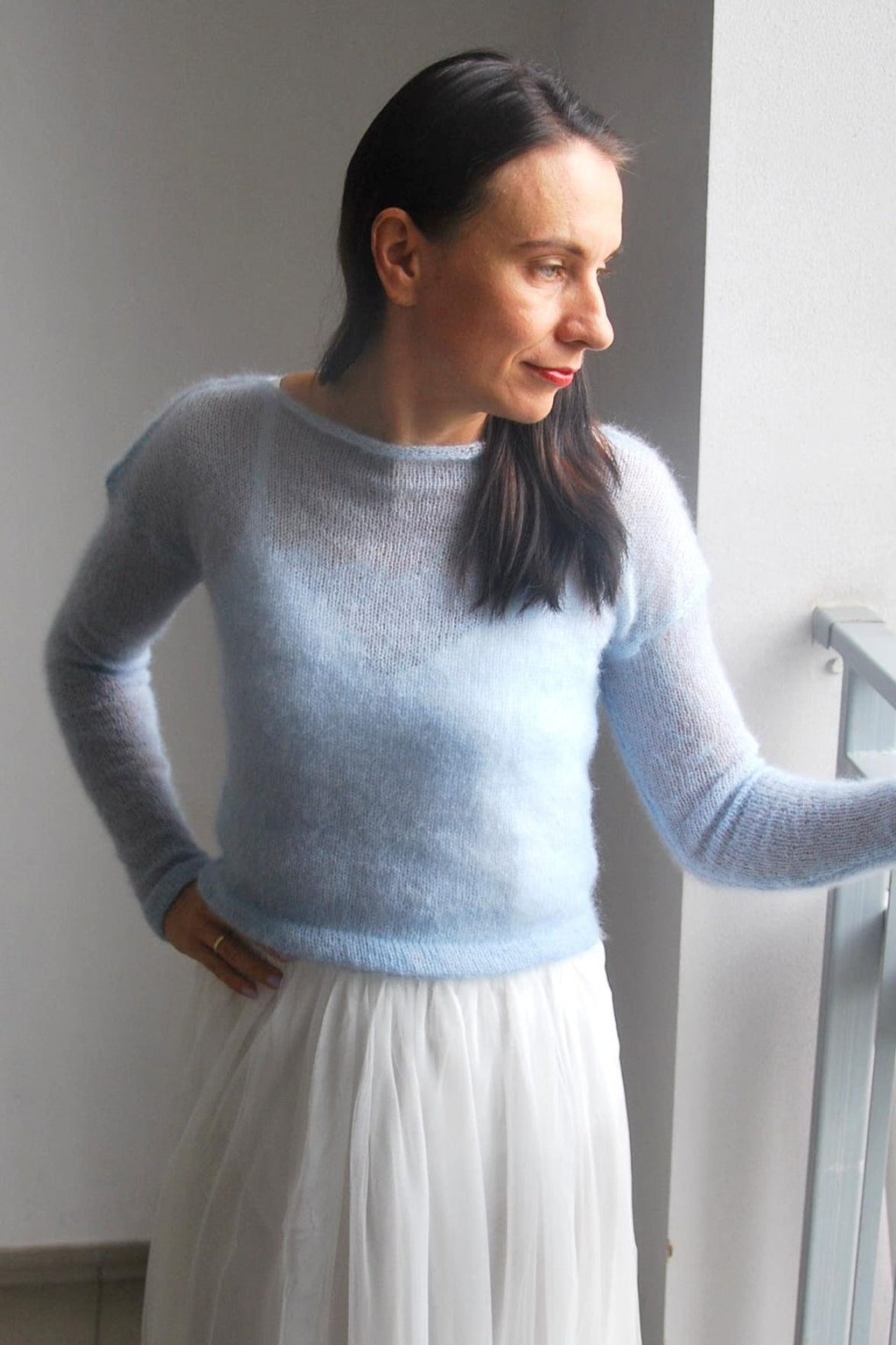 Handmade Mohair Silk Pullover: Light Blue Bridal Sweater