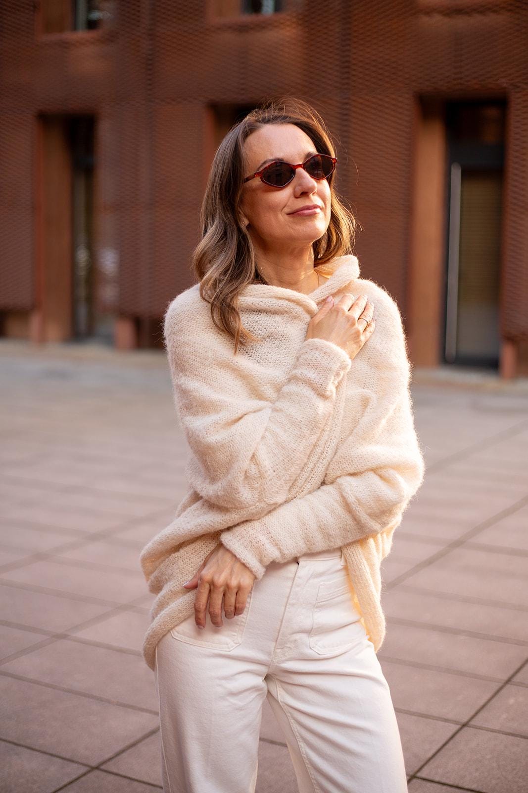 Cream ivory boho cardigan alpaca silk, handmade wrap sweater,  soft lightweight knitwear, cozy minimalist bohemian sweater